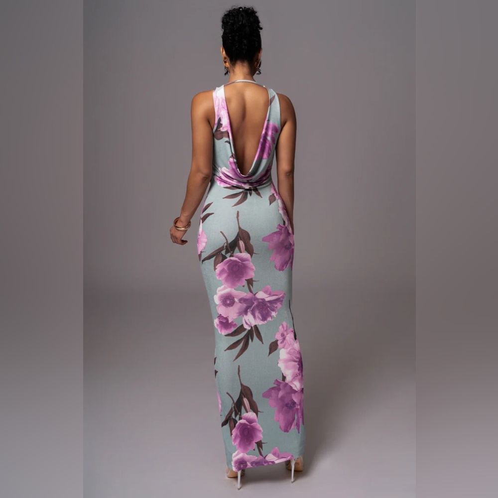 JLUXLABEL Sage Floral Slinky Highlights Cowl Neck Maxi Dress - Picture 3 of 8